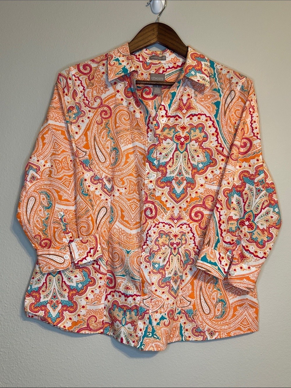 Chico’s Paisley Button‑Down Shirt | Size 1 | 100% Cotton